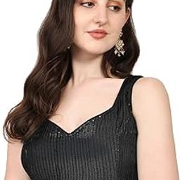 Women's Silk Blend Sleeveless Regular Fit Sequin-3 Blouse Black 38-picture-6