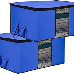 Kuber Industries Underbed Storage Bag | Clothes Storage Bag | Blanket Cover with Clear Window | Zipper Closure & Handle Cloth Organizer | Plain Black Border | Large | Pack of 2 | Blue-picture-26