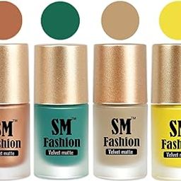SM FASHION Matte Nail Polish Combo | Velvet Dull Matte Nail Paint Metallic Gold-Dark Green-Nude-Yellow (Pack of 4: 7ml each)-picture-30