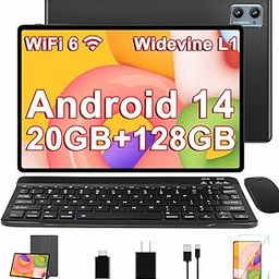 SUAAT 2025 10 Inch Android Tablet 14 Tablets with Keyboard Mouse, 20GB RAM 128GB ROM 1TB Expand Tablet 2 in 1 Octa-core 6000mAh, HD IPS Screen, Widevine L1, 5G WiFi 6, Dual Camera, GMS (Black)-7