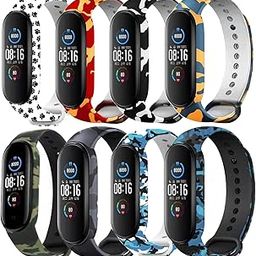 8-Pack Camos Band Compatible with Amazfit Band 5/ Mi Band 5/ Mi Band 6 Bands for Women, Soft Silicone Floral Fadeless Strap Bands for Amazfit Band 5 Fitness Tracker-7