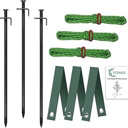 FCENDS Tree Stake Kit, Heavy Duty Anchor Support for Young Trees in Bad Weather, Includes 3 Tree Straps, 3 Metal Stakes (11.8 in), and 3 Ropes-image-11