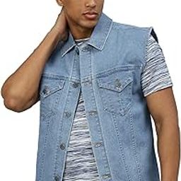 Men's Regular Fit Washed Sleeveless Denim Jacket-24