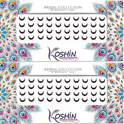 KOSHIN Dark Maroon Half Moon Shape Large Size Forehead Bindi for Girls Women Ladies - Height 7 mm x Width 8 mm | Velvet Kumkum Self Adhesive | Chandrakor | Crescent | Chand | Combo Pack 2-8
