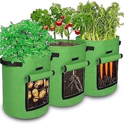 GREENSHEEP Non Woven Geo Fabric 400 GSM Potato Grow Bags with Flap, Planter Pot with Handles and Harvest Window for Vegetables, Green, Pack of 3, (12.5x13.6inch)-image-3