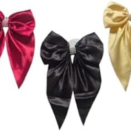Handmade Satin Tulip Hair Bow Clips for Women - Pack of 3| Multicolour Hair Ribbon Bow Hair clip for Women | Large Vintage Hair Accessories Bow-image-58