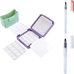 Mini Palette for Painting, Watercolor Palette, Mini Painting Palette for Artists | Art Supplies | Painting Tools & Accessories | Palettes in Purple Green with Pointed and Flat Brushes-image-19