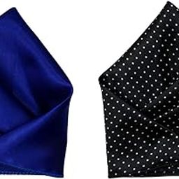 Set of 2 Satin Pocket Squares – Royal Blue Solid & Black with White Polka Dots – Elegant Men's Handkerchief Combo-12