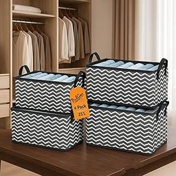 PulGos 4 Pieces Foldable Wardrobe organizer for Clothes Storage Baskets Fabric Storage Box with Handles Closet Drawer Organizers Shelf Basket for Storage Clothes Pants Jeans Toys-Black.-32