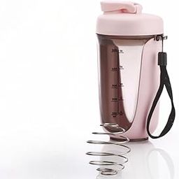 Protein Shaker Bottle with Mixing Ball, 500ml Capacity, Pink, Measurement Markings, Carry Strap-image-90