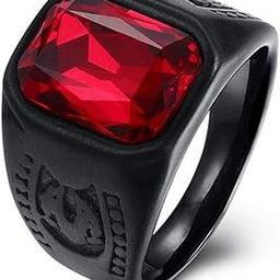 Black Stainless Steel Red Infinity Stone Crystal Signet Biker Ring For Men/Boys-image-73