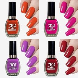 K10 Matte Nail Polish Combo 4 In 1 NailKit Long Lasting Quick drying Nail Color For Women| Girls Color Combo In Color Orange|Pink|Red|Violet-9