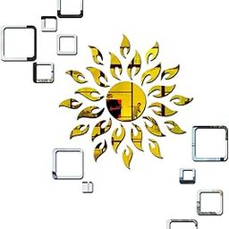 Bikri Kendra - Sun Golden with Square 2 Set Silver Decorative Mirror Stickers for Wall, Wall Mirror Stickers, 3D Acrylic Stickers Wall Stickers for Hall Room, Bed Room, Kitchen Living Room Kids Room.-image-79