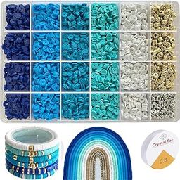 Hudux Clay Beads Bracelet Making Kit, 5500 Heishi Beads, 14 Strands, Blue-image-34