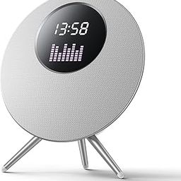 Wireless Bluetooth Speaker with Stand, LED Screen, 25W Decorate Speakers Bluetooth Wireless for Living Room, Bedroom, Desk, Office, Kitchen, Home Accessories Support TF Card/USB/MIC/AUX Silver-image-36