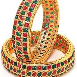 Traditional Gold Plated Red And Green Kada Bracelet Bangle Jewellery Set for Women & Girls-image-54