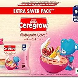 Ceregrow No Refined Sugar | Multigrain, Milk & Fruits Cereal | Source of Iron,Omega 3, Protein, Calcium | 19 Nutrients |Extra Saver Multipack (12 Units x 50g) 600g-13