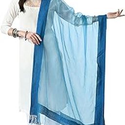 Women's Light Blue Organza Cotton Solid Regular Dupatta-picture-27