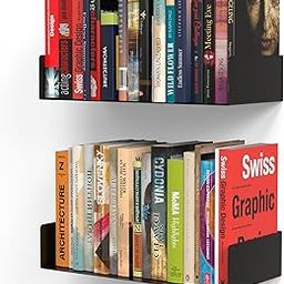 Amazon Brand - Umi Heavy Duty Wall Mount Metal U Shape Shelf Book CD DVD Storage Display, Set of 2 (Black)-17