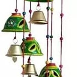 RITU ARTS Rajasthani Design Handcrafted Hanging Windchimes|Latkan with 8 Bells for Home Décor & Positive Energy (Green)-image-15