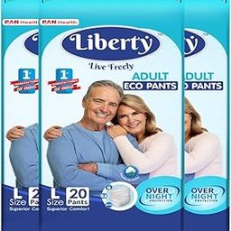 Liberty Eco Adult Diaper Pants, Large (L) 60 Count, Waist Size (75-140cm | 30-55 inches), Unisex, High Absorbency, Leak Proof, Overnight Protection, Pack of 3, 20 count/pack-image-77