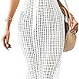 Women’s Crochet V-Neck Open Vest Beach Cover Up Knitted Long Dress-image-120