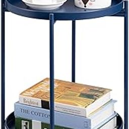 INDIAN DECOR 42111 2-Tier Round Side Table, Outdoor Small Folding Accent Stand with Removable Tray, Anti-Rust Metal Asional Table for Balcony Patio Living Room, Nightstand for Bedroom(Blue)-image-54