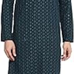 (Since 1958 Men's Cotton Gold Embroidered Sequinned Kurta With white churidar Pyjama-image-44