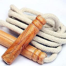 AMIFIT Wooden Jumping Skipping Rope | Unisex | Brown Handle | White Rope | Exercise & Fitness & Workout |-12