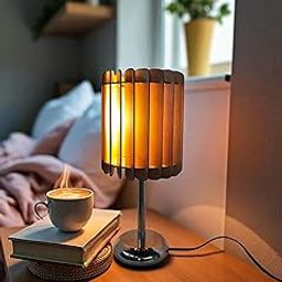 Woodiography Wooden Table Lamp for homr Decoration, Modern Slatted Design, Ambient Lighting for Bedroom, Office, Dining Table lamp Included-image-92
