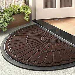 Prisha Cart Semicircular Durable Rubber Non Slip Front Door Mat for Outside Inside Entry Entryway | Dirt Trapper Welcome Mat for Muddy Paws and Shoes, Brown, 45x75 cm-15