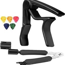 PENNYCREEK Guitar String Winder Cutter 3 in 1 Peg Pullers & Guitar Capo with 5 Picks Clutch Guitar Capo (black)-5