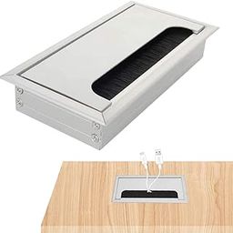 HASTHIP® Rectangular Wire Cable Hole Cover with Dust-Proof Brush, Aluminum Metal Cable Organizer, Wire Manager for Table, Desk Hole Cap for Office and Computer Desks (160mm*80mm, Silver)-6