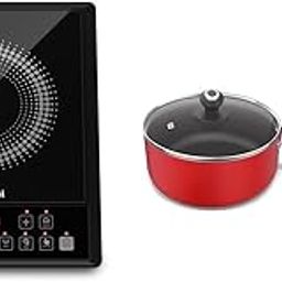 Preethi Indicook IC124 Induction Cooktop, 2100-Watt Electric Stove|Soft Touch Buttons|Crystal Glass (Black) with Preethi Dura Nonstick Milkpan 16cm-image-2