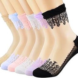 4 to 6 Pairs Lace Socks Transparent Ultra Thin Fishnet Socks Elastic Short Mesh Sheer Socks for Women-image-74