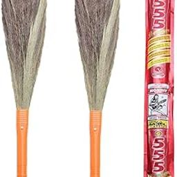 Monkey 555 Premium Plastic Natural Grass Floor Broom - Pack Of 2 | Removes Fine Dust | Garo-Hill Grass | Super Strong & Durable | Mechanical Locking | Ergonomic Handle Broomstick | Eco-Friendly-26