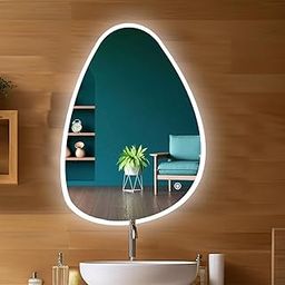 Sunsyze Glass Led Mirror For Bathroom, Washbasin And Office, 18X24 Wall Mounted Elliptical Mirror With Led/3 Color Light (Warm, White & Natural Light) Brightness Adjustable-17