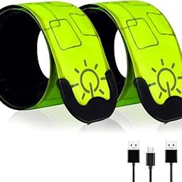 TRAYIU LED Safety Wristband Lights - 2 Pack Rechargeable Light Up Arm Ankle Band Kids Magic Slap Glow Bracelets Reflective Belt High Visibility for Night Cycling Walking Joggers Running Gear-image-68