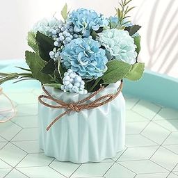 HOME ELEMENTS 1 Pc Artificial Flower with Ceramic Vase for Home Decor Hydrangea Bouquet Fake Flower Arrangements for Living Room Tabletop Showpiece Bedroom Office Desk Artificial Flower Plants (Blue)-image-14
