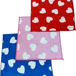 Microfiber Women's & Girl's,baby Handkerchiefs, Set of 3, Super Absorbent, Solid, Extra Soft, Multicolour, Heart Shape, Red, Blue, Pink, Silky, Hankies for Women, Girls,baby-32