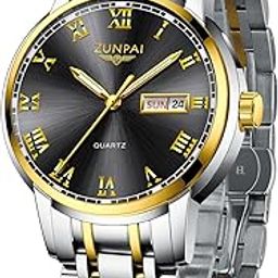 ZUNPAI Men's Business Dress Watch, Stainless Steel Band, Analog Quartz, Luminous Calendar, Waterproof-image-39