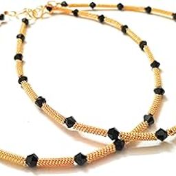 Handmade Golden Black Beads Anklets 10.5 Inches Pack of 2-image-23