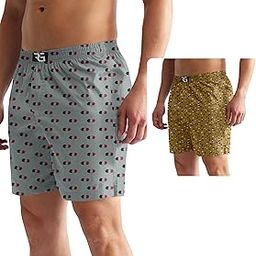 Men's Multicolor Cotton Blend Assorted Boxer Shorts| Regular Fit | Elasticated Waistband | Back Pocket | Mens Boxers|Pack of 2-image-66