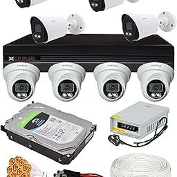 CP Plus H.265, 2.4 MP Guard+ Colorful View in Dark 8 Camera Combo Kit with (8Ch DVR, 4 Dome 4 Bullet Cameras, 4TB HDD, Power Supply, 90Mtr Cable, Audio Mic & Connectors) CCTV Security Camera Set-24