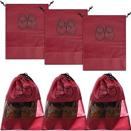 Shoe Cover Bag | Travel Shoe Storage Bags | Non-Woven Storage Bag | Shoe Cover with Drawstring | Shoe Organizer with Clear window | Plain | Pack of 6 | Maroon-image-46