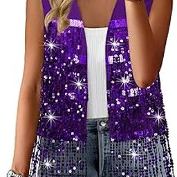Womens Sequin Fringe Sleeveless Vest Sparkly Lightweight Fitted Jacket Cardigan-16