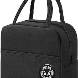 SANWALSA (Black Insulated Aluminium Foil Portable Resuable Nylon Lunch Bag for Office, College, Picnic, Travel. Leakproof Tote Bag for Men and Women-image-94