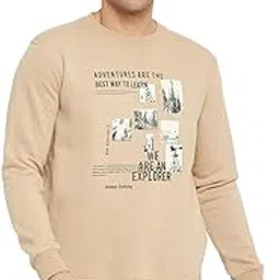 cantabil Printed Brown Full Sleeves Round Neck Regular Fit Men Fleece Casual Sweatshirt | Casual Winter Sweatshirts for Men | Mens Sweatshirt for Winter Wear (P_MSWS00159_Brown)-picture-42