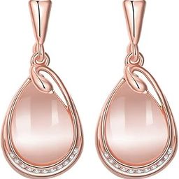 Multicolor Crystal and Opal Drop Earrings | Rose Gold Plated | Oval Shaped | Birthday Gift for Girls and Women for Wife-image-95