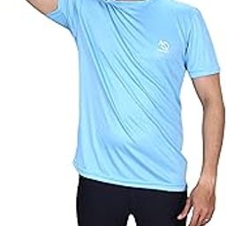 Spandex Men's Regular Fit Tights with Half Sleeves Tshirt | Adjustable, Quick Drying Set for Swimming, WaterParks, Surfing & Other Sports - Light Blue & Black-image-88